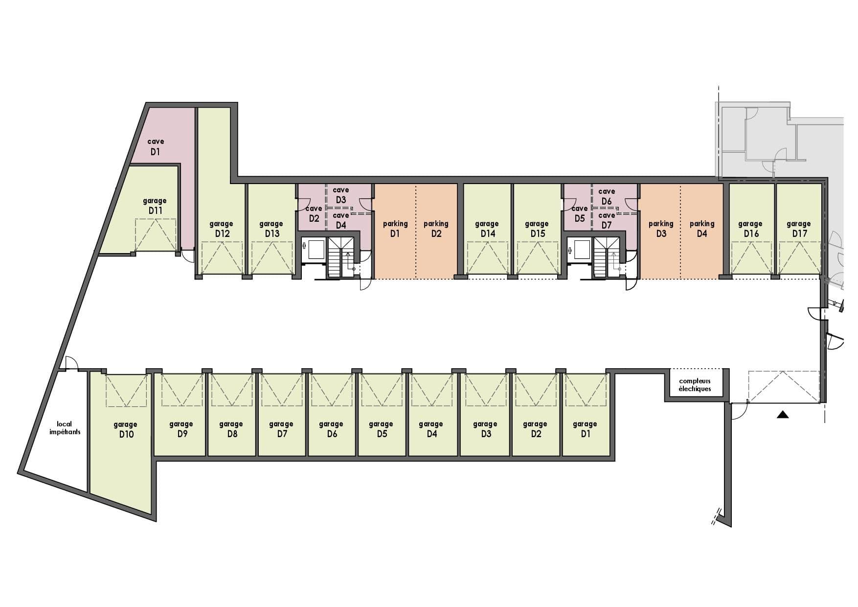 Plan de l'aile D - Garage / Cave / Parking